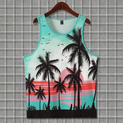 3D Printed Men's Sleeveless Vest T-shirt Hawaiian Style