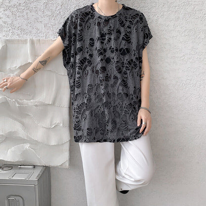 Black Ripped Beggar Sleeveless Wide Shoulder Vest