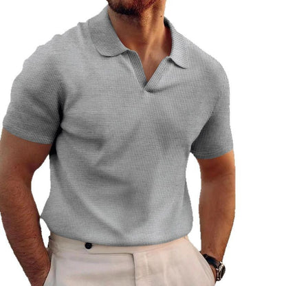 Men's Summer Lapels T-shirt Heavy Waffle