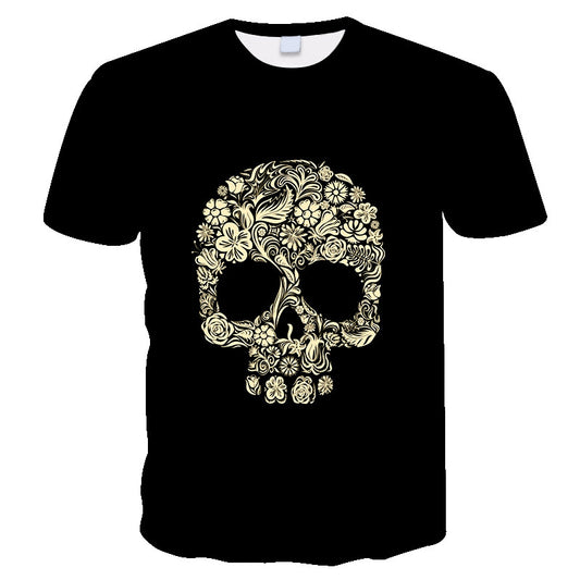 Skull Men's And Women's 3D Digital Printing Loose Fashion Casual Short Sleeve