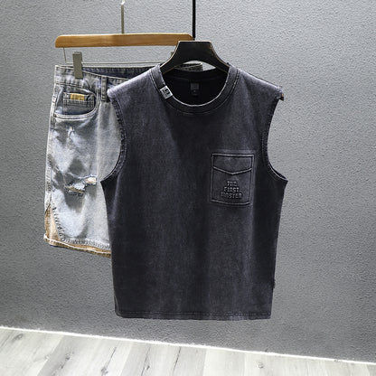 Solid Color Loose Fitness Cotton Sleeveless T-shirt