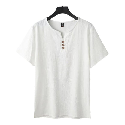 Men's Chinese-style Cotton And Linen V-neck Short Sleeve