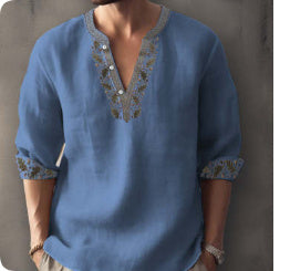 3D Digital Printing Bamboo Linen Long Sleeve European And American Men