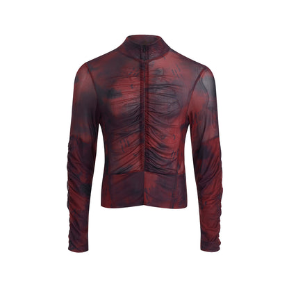 Half Turtleneck Mesh Zipper Bottoming Shirt Men's Long-sleeved T-shirt