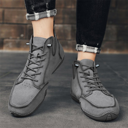 Men's Simple Printed Genuine Leather Working Wear Ankle Boots
