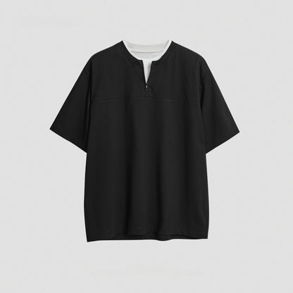 Simple Solid Color Loose Zip False Two-piece Patchwork Top