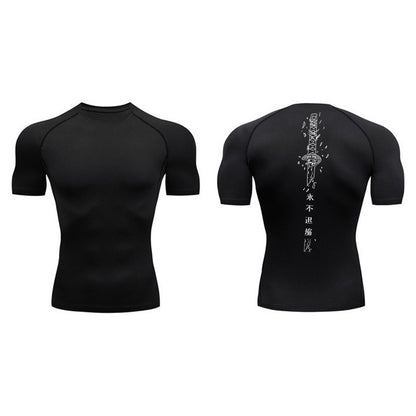 Sword Printed Short Sleeve Compression Shirt Summer Men