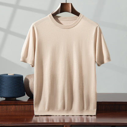 Knitted Thin Short Sleeve Men's Round Neck Loose Casual Bottoming Shirt