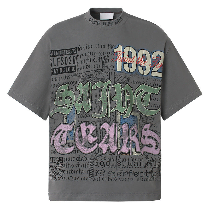 American Retro National Trend Hip Hop Graffiti Short Sleeve