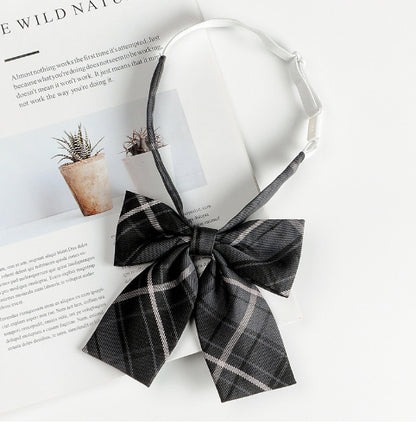 JK Tie Black Gray Plaid Striped Girl Bow