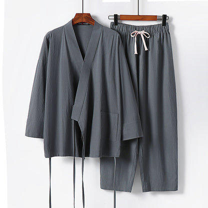 Cardigan Hanfu Trendy Cotton And Linen Two-piece Suit
