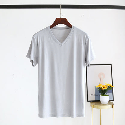 Men's Summer Jacquard Modal Outerwear T-shirt Pajamas Solid Color Sweat-absorbent Cool Breathable Fabric