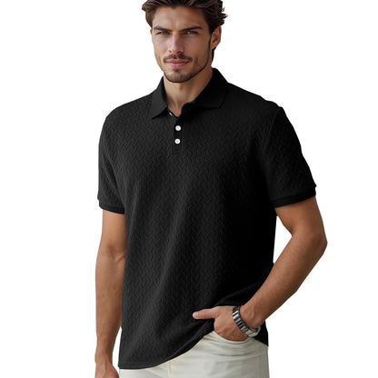Solid Color Jacquard Short Sleeve Casual Polo Collar Men's