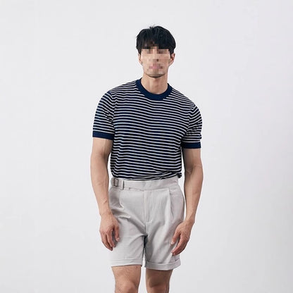 Men's High-grade Casual Striped Round Neck Knitted T-shirt