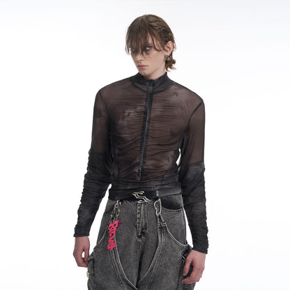 Half Turtleneck Mesh Zipper Bottoming Shirt Men's Long-sleeved T-shirt