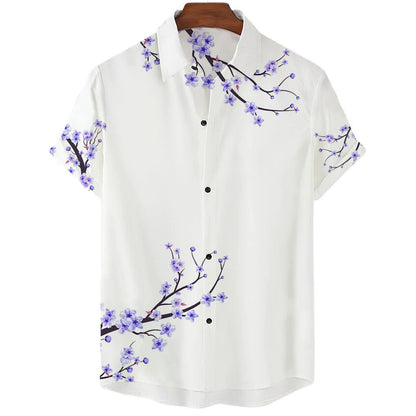 Summer New Men's Clothing Casual All-matching Fashion Trendy Printed Plant Pattern High Quality Short Sleeve Shirt