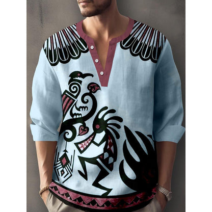 3D Digital Printing Bamboo Linen Long Sleeve European And American Men