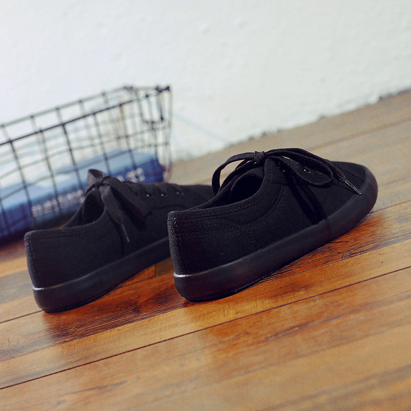Korean Style All Black Slimming Versatile Pure Breathable Flat Work Shoes