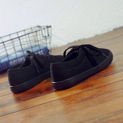 Korean Style All Black Slimming Versatile Pure Breathable Flat Work Shoes