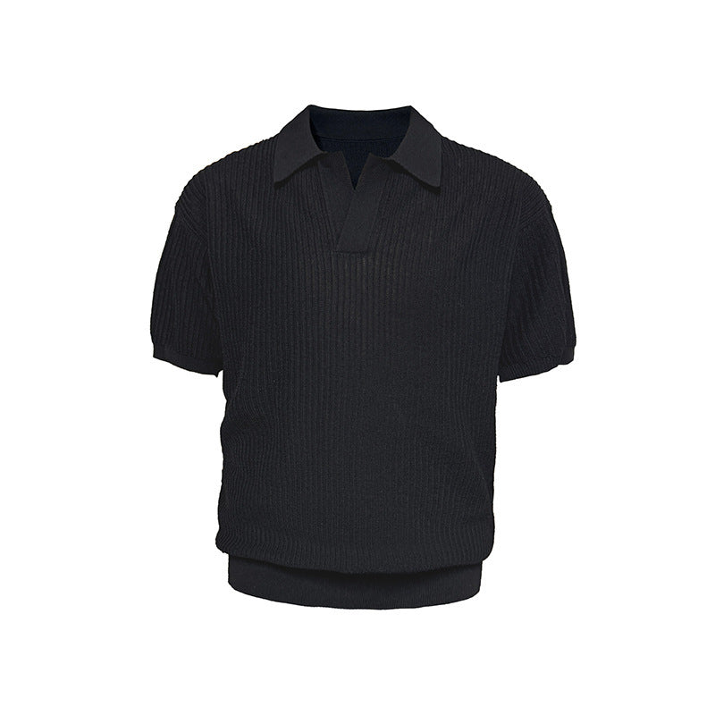 Business Style Polo Collar Stripes Ice Silk Breathable