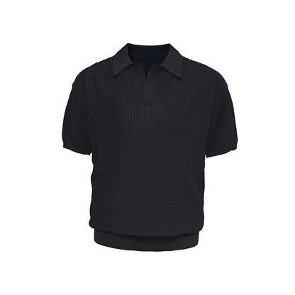 Business Style Polo Collar Stripes Ice Silk Breathable