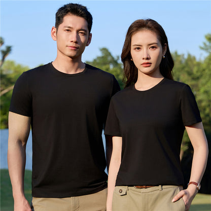 Mercerized Plain Weave Modal T-shirt Short Sleeve Round Neck Top Elastic