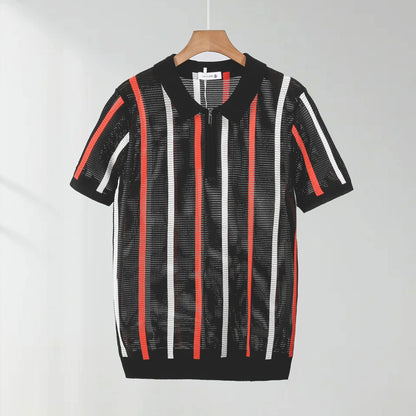 Hollow Mesh Short-sleeved Knitting Polo Shirt