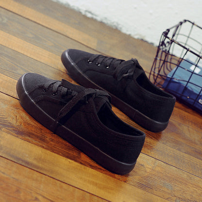Korean Style All Black Slimming Versatile Pure Breathable Flat Work Shoes