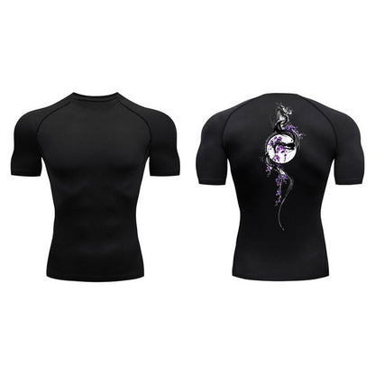 Sword Printed Short Sleeve Compression Shirt Summer Men