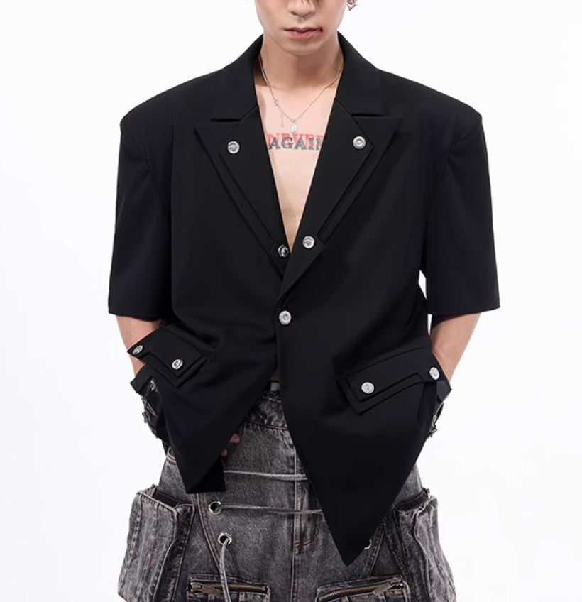 Men's Summer Silhouette Shoulder Padded Short Sleeved Jacket
