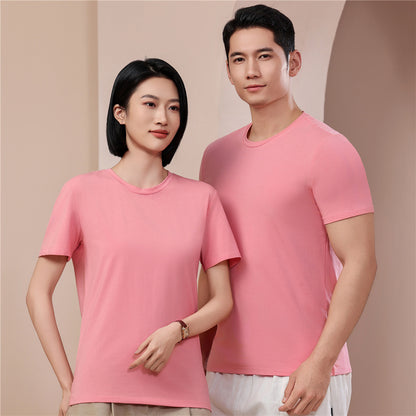 Mercerized Plain Weave Modal T-shirt Short Sleeve Round Neck Top Elastic