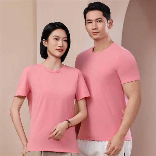 Mercerized Plain Weave Modal T-shirt Short Sleeve Round Neck Top Elastic