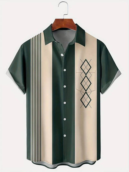 Men's Contrast Color Loose Short-sleeved Shirt Lapel