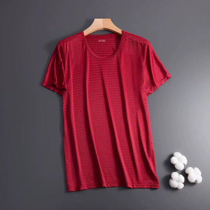 Ice Silk Short Sleeve T-shirt Men's Ultra-thin Mesh Loose Quick-drying Crew Neck