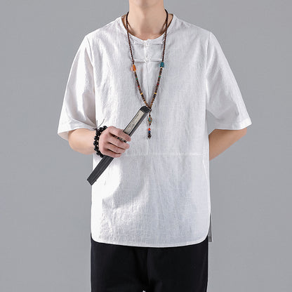 Round Neck Retro Jacquard Men's Short-sleeved T-shirt