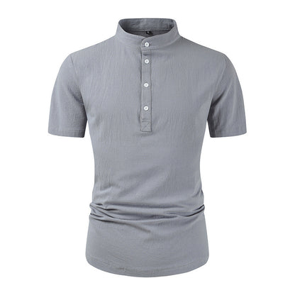 Loose Button Cotton And Linen Pure Color All-matching T-shirt