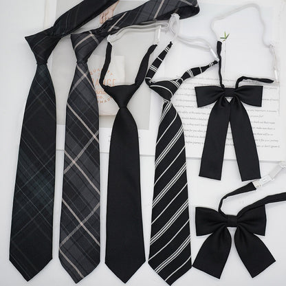 JK Tie Black Gray Plaid Striped Girl Bow