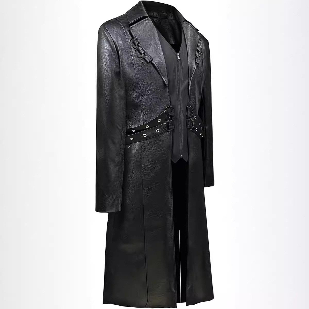 European And American Medieval Clothing Mid-length PU Leather Trench Coat