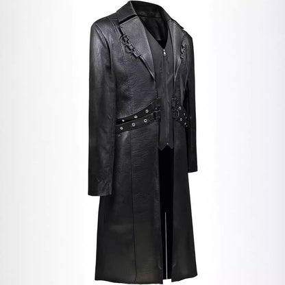 European And American Medieval Clothing Mid-length PU Leather Trench Coat