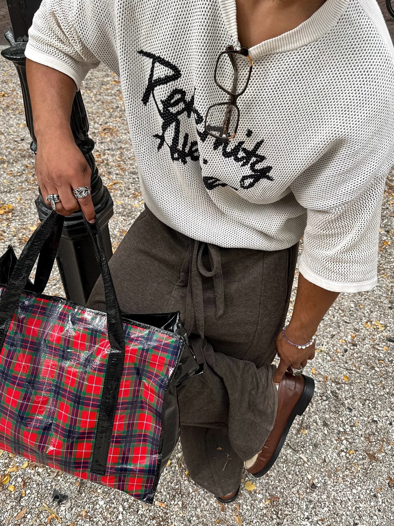 Crew Neck Mesh Lettering Short-sleeved Top