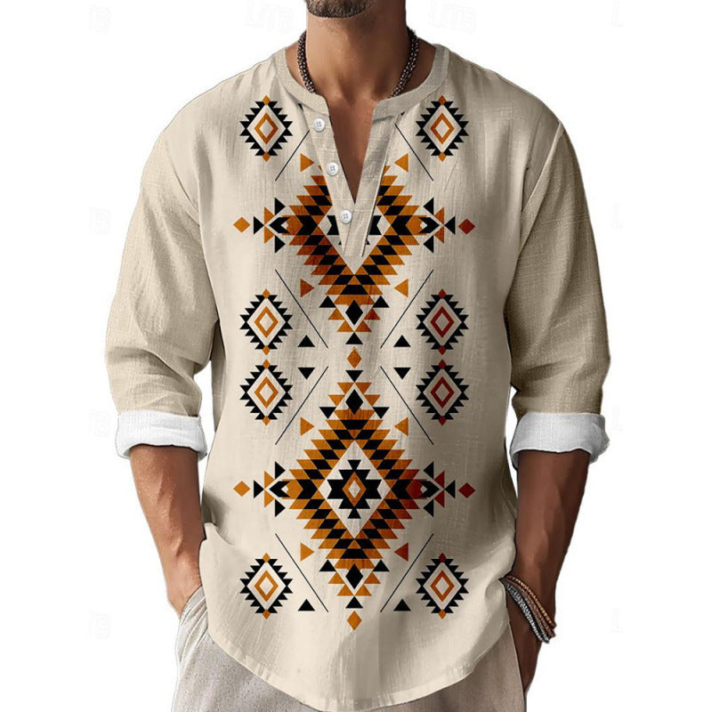 3D Digital Printing Bamboo Linen Long Sleeve European And American Men