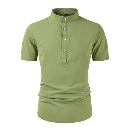 Loose Button Cotton And Linen Pure Color All-matching T-shirt