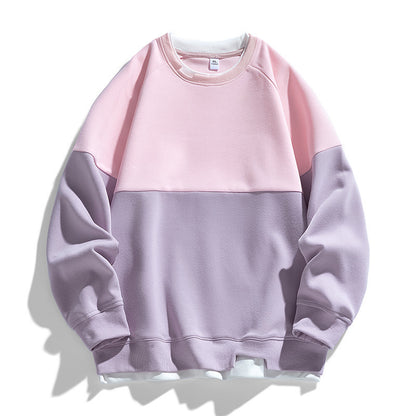 Trendy Contrast Color Matching Fake Two-piece Round Neck Sweater
