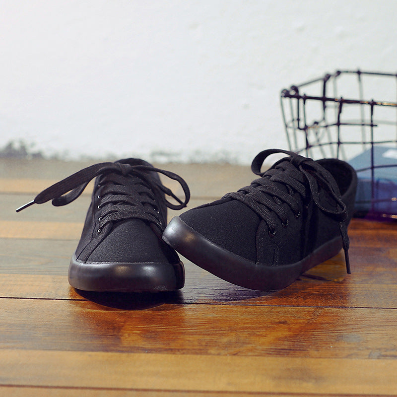 Korean Style All Black Slimming Versatile Pure Breathable Flat Work Shoes
