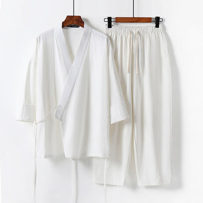Cardigan Hanfu Trendy Cotton And Linen Two-piece Suit