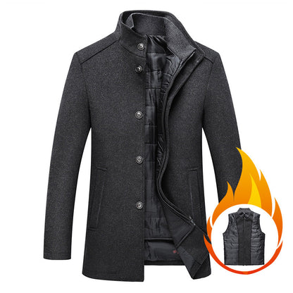 Solid Color Casual Men's Woolen Coat