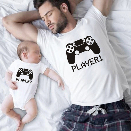 Game Handle Pattern Loose Casual Round Neck Pullover Blouse Parent-child Wear