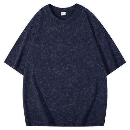 Batik American Solona T-shirt 220g Washed Distressed T-shirt Loose Shoulder Round Neck