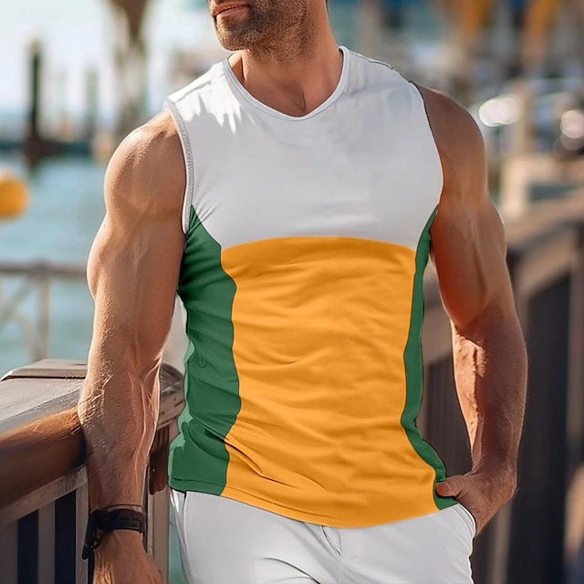 European And American Men's Vest Contrast Color Sports And Fitness Running Vest