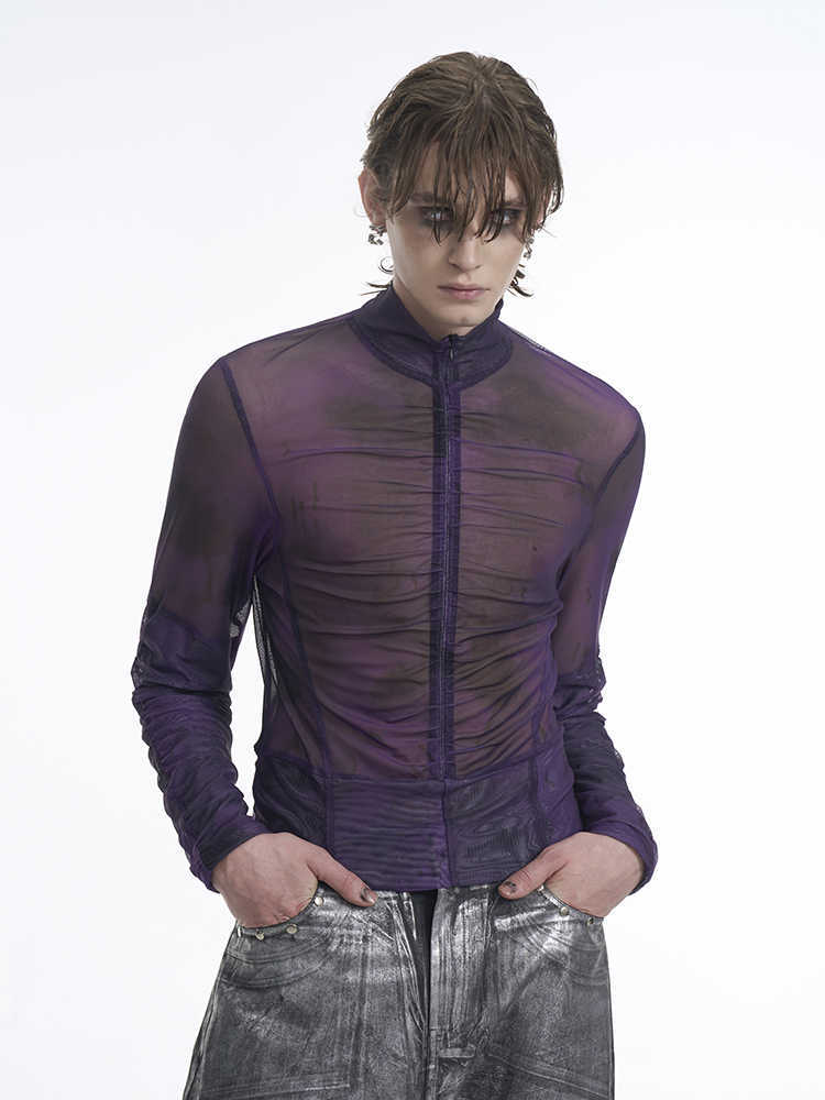 Half Turtleneck Mesh Zipper Bottoming Shirt Men's Long-sleeved T-shirt
